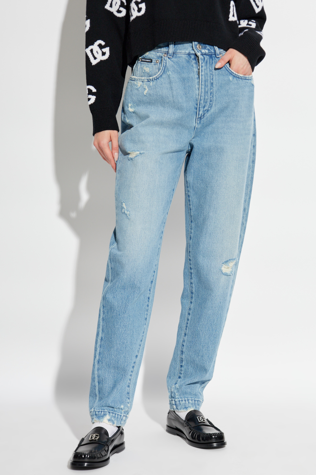 デニム・ジーパン DOLCE & GABBANA Jeans with logo iconic l plate Blu 16908271_35692465_600.jpg